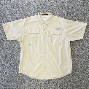 Columbia Bahama PFG Button Down Shirt Adult XL/T S/S Fishing Vented Tan Mens